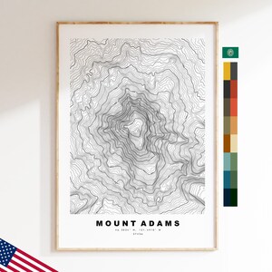Mount Adams Druck - Vereinigte Staaten - Konturkarte - Topographie - Topografische Karte - Druck - Poster - Kartendruck