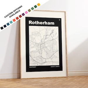 Rotherham Map Print - Custom options/colours available - Prints or Framed Prints - Rotherham, South Yorkshire - Custom Text for Gift