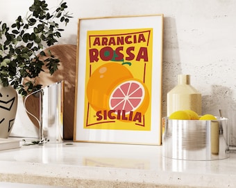 Impresión de naranja sanguina - Arancia Rossa - Impresión de cocina - Arte mural de cocina - Estilo retro - Italiano - Póster de comida italiana - Póster de cocina - Arte