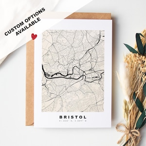 Kaart van Bristol - aangepaste opties beschikbaar - aangepaste kaartwenskaart - mat karton - kraftenvelop inbegrepen