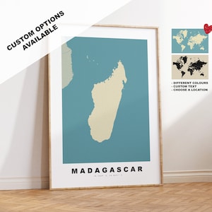 Stampa mappa Madagascar - Regalo mappa personalizzato - Opzioni incorniciate o su tela disponibili - Opzioni testo personalizzate - Regalo personalizzato