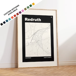 Redruth Karte Druck - Benutzerdefinierte Optionen / Farben erhältlich - Drucke oder gerahmte Drucke - Redruth, Cornwall - Benutzerdefinierter Text für Geschenk