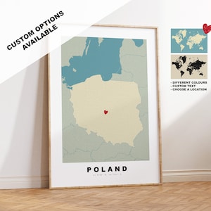 Polen Kartendruck - Personalisiertes Kartengeschenk - Rahmen- oder Leinwandoptionen verfügbar - Benutzerdefinierte Textoptionen - Personalisiertes Geschenk