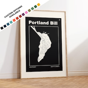 Portland Bill Map Print - Custom options/colours available - Prints or Framed Prints - Portland Bill - Custom Text for Gift