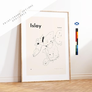 Mapa de Islay impreso - Opciones/colores personalizados disponibles - Láminas o láminas enmarcadas - Escocia