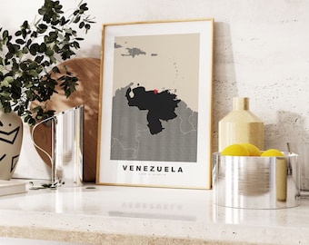 Venezuela Print - Custom Map Print - Personalised Text Gift Options - Frames/Canvas Options - Vintage Style Map Print