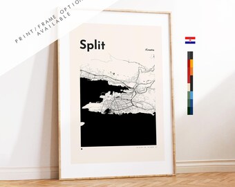 Split Map Print - Print, Framed or on Canvas - Split Poster - Split Croatia - Custom Text Options - Map Wall Art - Gift
