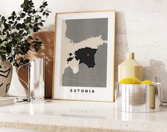 Estonia Print - Custom Map Print - Personalised Text Gift Options - Frames/Canvas Options - Vintage Style Map Print
