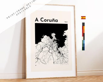 A Coruna Map Print - Print, Framed or on Canvas - A Coruna Poster - A Coruña, Spain - Custom Text Options - Map Wall Art - Gift
