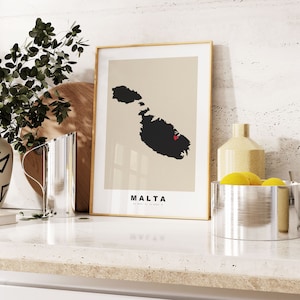 Malta Druck - Benutzerdefinierter Kartendruck - Geschenkoptionen für personalisierte Textgeschenke - Rahmen- / Leinwandoptionen - Kartendruck im Vintage-Stil