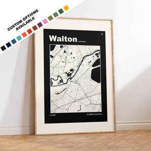 Walton on Thames Karte Druck - Benutzerdefinierte Optionen / Farben erhältlich - Drucke oder gerahmte Drucke - Walton on Thames London - Benutzerdefinierter Text für Geschenk