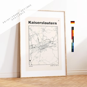 Kaiserslautern Map Print - Kaiserslautern City Map - Germany - Prints or Framed Prints - Custom Text Options - Different Colours Available