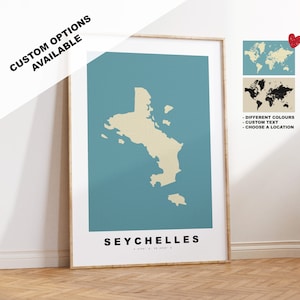Seychellen Kartendruck - Personalisierte Karte Geschenk - Rahmen- oder Leinwandoptionen verfügbar - Benutzerdefinierte Textoptionen - Personalisiertes Geschenk