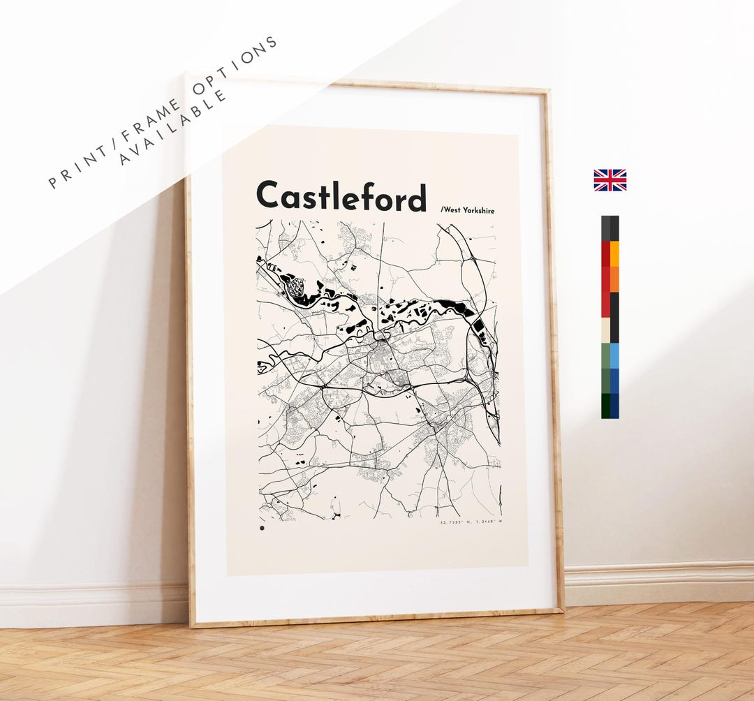 Castleford Map Print Custom Options colours Available Prints Or castleford-map-print-custom-options-colours-available-prints-or