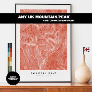 Custom UK Mountain Print - Any Location - Contour Print - United Kingdom - UK Mountains - Map Poster - Contour Map - Topography - Topography