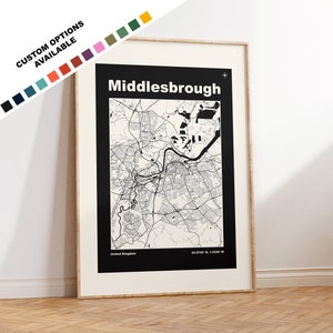 Middelsbrough Karte Druck - Benutzerdefinierte Optionen / Farben erhältlich - Drucke oder gerahmte Drucke - Middelsbrough North Yorkshire - Benutzerdefinierter Text für Geschenk