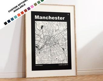 Manchester Map Print - Custom options/colours available - Prints or Framed Prints - Manchester UK - Custom Text for Gift
