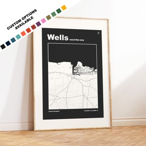 Wells Weiter Meer - Benutzerdefinierte Optionen / Farben erhältlich - Drucke oder gerahmte Drucke - Wells Weiter das Meer, Norfolk - Benutzerdefinierter Text für Geschenk