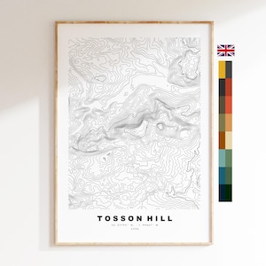 Tosson Hill Print - Contour Map - Tosson Hill Map - Northumberland - UK County Tops and High Points - Contour Map - Topographic Map