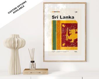 Impresión de la bandera de Sri Lanka - Póster de la bandera - Arte moderno de mediados de siglo - Opciones personalizadas disponibles - Impresiones enmarcadas o en lienzo disponibles - Regalo personalizado