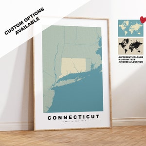Connecticut Map Print - Personalised Map Gift - Framed or Canvas Options Available - Custom Text Options - Personalised Gift