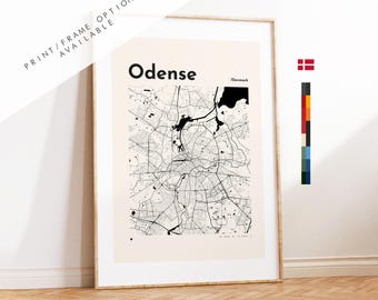 Odense Map Print - Print, Framed or on Canvas - Odense Poster - Odense Denmark - Custom Text Options - Map Wall Art - Gift