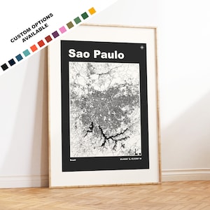 Impresión del mapa de Sao Paulo - Opciones personalizadas/colores disponibles - Impresiones o impresiones enmarcadas - Sao Paulo, Brasil - Texto personalizado para regalo