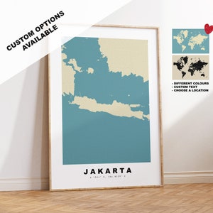 Jakarta Map Print - Personalised Map Gift - Framed or Canvas Options Available - Custom Text Options - Personalised Gift