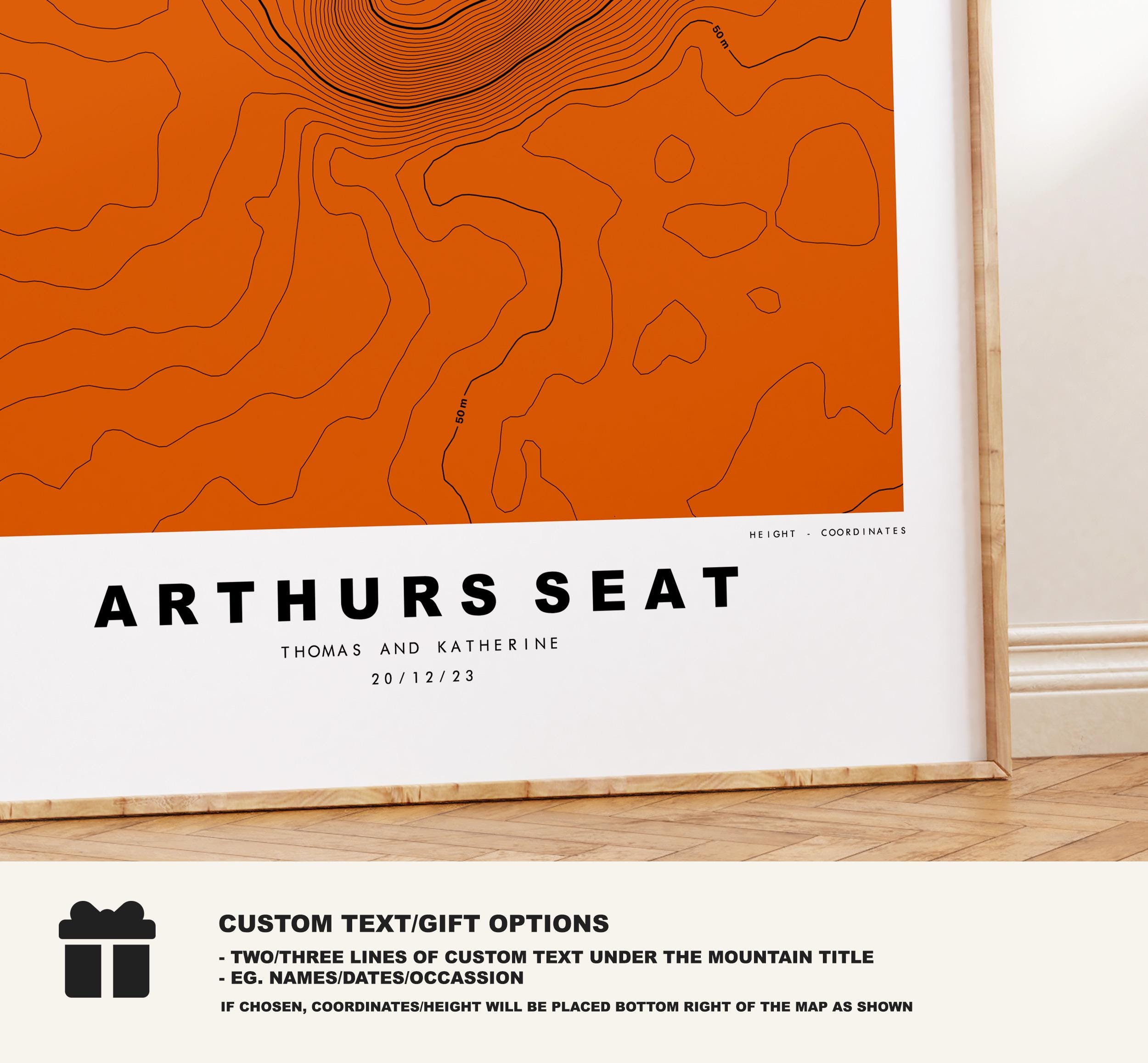 Topography Seating Arthurs Seat Print - Contour Map - Arthurs Seat Poster - Scotland ...