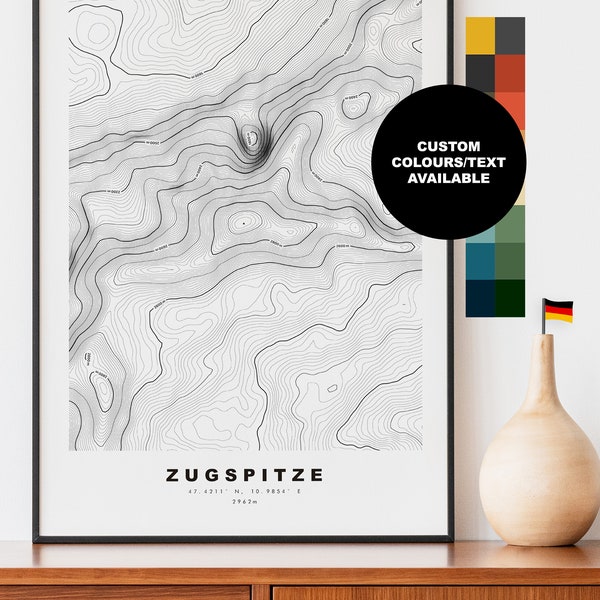 Zugspitze Karte - Poster - Topographie - Kontur -  Kartenposter - Karte Drucken