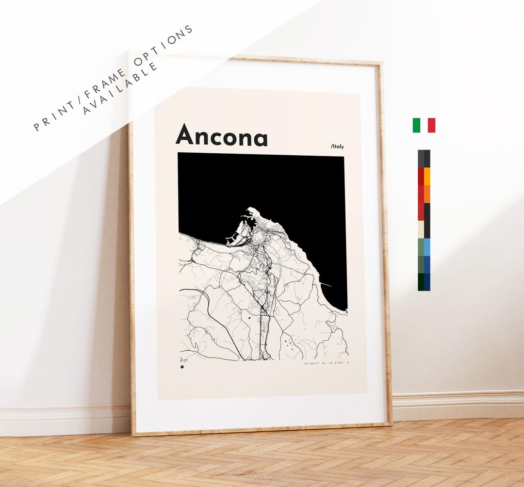 Ancona Map Print - Custom Options/colours Available - Prints or Framed ...