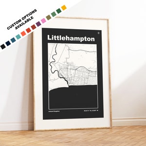 Impresión de mapa de Littlehampton - Opciones personalizadas/colores disponibles - Impresiones o impresiones enmarcadas - Littlehampton, West Sussex - Texto personalizado para regalo