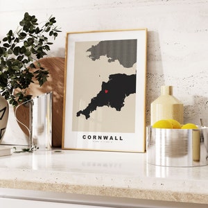 Cornwall Print - Benutzerdefinierter Kartendruck - Geschenkoptionen mit personalisiertem Text - Rahmen / Leinwandoptionen - Vintage Style Map Print