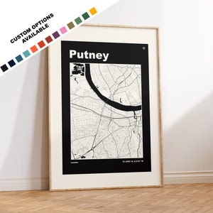 Putney-kaartprint - aangepaste opties/kleuren beschikbaar - prints of ingelijste prints - Putney London - aangepaste tekst voor cadeau
