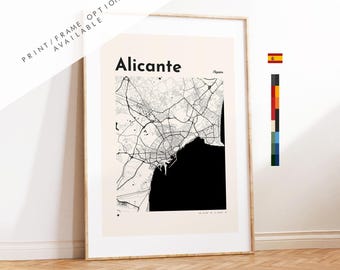 Alicante Map Print - Print, Framed or on Canvas - Alicante Poster - Alicante, Spain - Custom Text Options - Map Wall Art - Gift