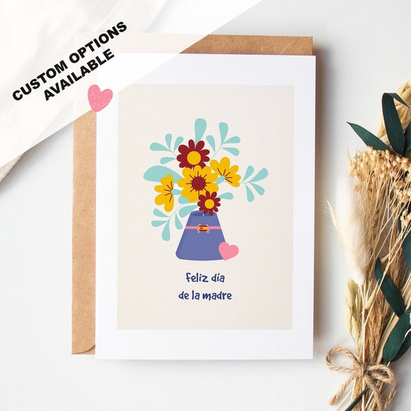 Carte espagnole de fête des mères - Feliz dia de la madre - Carte espagnole de fête des mères - Carte A6 et enveloppe - Facultatif : poster au destinataire avec le message