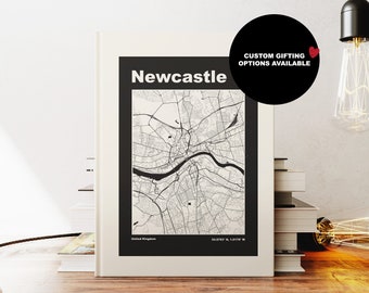 Newcastle Notebook - A5 o A4 - Cuaderno de mapas - Diario de tapa dura - Cuaderno Ringbound - Newcastle Reino Unido - Pequeño regalo - Regalo
