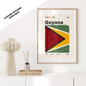 Guyana Flag Print - Flag Poster - Mid Century Modern - Custom Options Available - Framed or Canvas Prints Available - Custom Gift