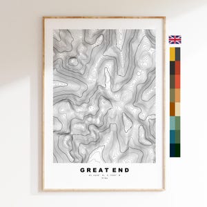 Great End Print - Umrisskarte - Great End Seenplatte - Lake Distrikt - Topographische Karte - Print - Poster - Wand Kunst - Topographie