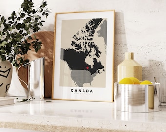 Canada Print - Custom Map Print - Personalised Text Gift Options - Frames/Canvas Options - Vintage Style Map Print