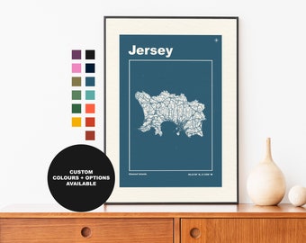 Jersey Print - Map Print - Mid Century Modern  - Retro - Vintage - Contemporary - Jersey Print - Map -  Map Poster - Gift - Channel Islands