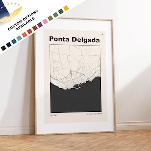 Ponta Delgada Imprimer - Açores Map Print - Açores Wall Art - Carte - Imprimer - Affiche - Cadeau