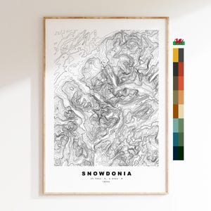 Impression de Snowdonia - Carte des contours - Carte de Snowdonia - Carte topographique - Impression - Poster - Art mural - Cadeau Snowdonia - Snowdon - Topographie - Pays de Galles
