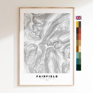 Impression Fairfield Peak - carte des contours - carte Fairfield Peak Lake District - Lake District - carte topographique - impression - art mural - topographie