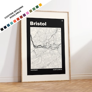 Bristol Karte Druck - Benutzerdefinierte Optionen / Farben erhältlich - Drucke oder gerahmte Drucke - Bristol Vereinigtes Königreich - Benutzerdefinierter Text für Geschenk