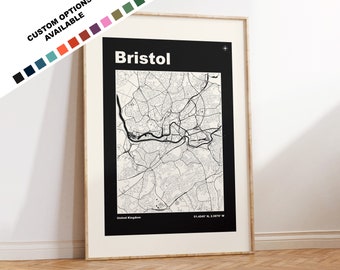 Bristol Map Print - Custom options/colours available - Prints or Framed Prints - Bristol United Kingdom - Custom Text for Gift