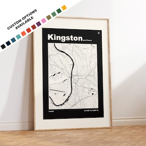 Kaartafdruk Kingston upon Thames - aangepaste opties/kleuren beschikbaar - afdrukken of ingelijste afdrukken - Kingston London - aangepaste tekst voor cadeau