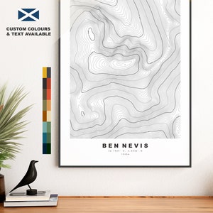 Ben Nevis Print - contourkaart - Ben Nevis poster - Schotland - topografische kaart - aangepaste tekstopties - Munro Bagging - Beinn Nibheis