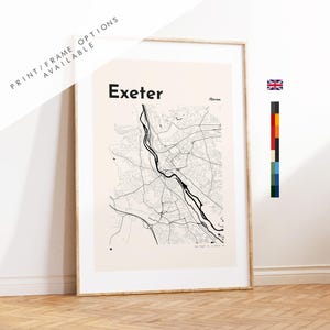 Exeter Map Print - Custom options/colours available - Prints or Framed Prints - Devon, UK