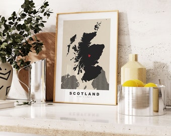 Scotland Print - Custom Map Print - Personalised Text Gift Options - Frames/Canvas Options - Vintage Style Map Print